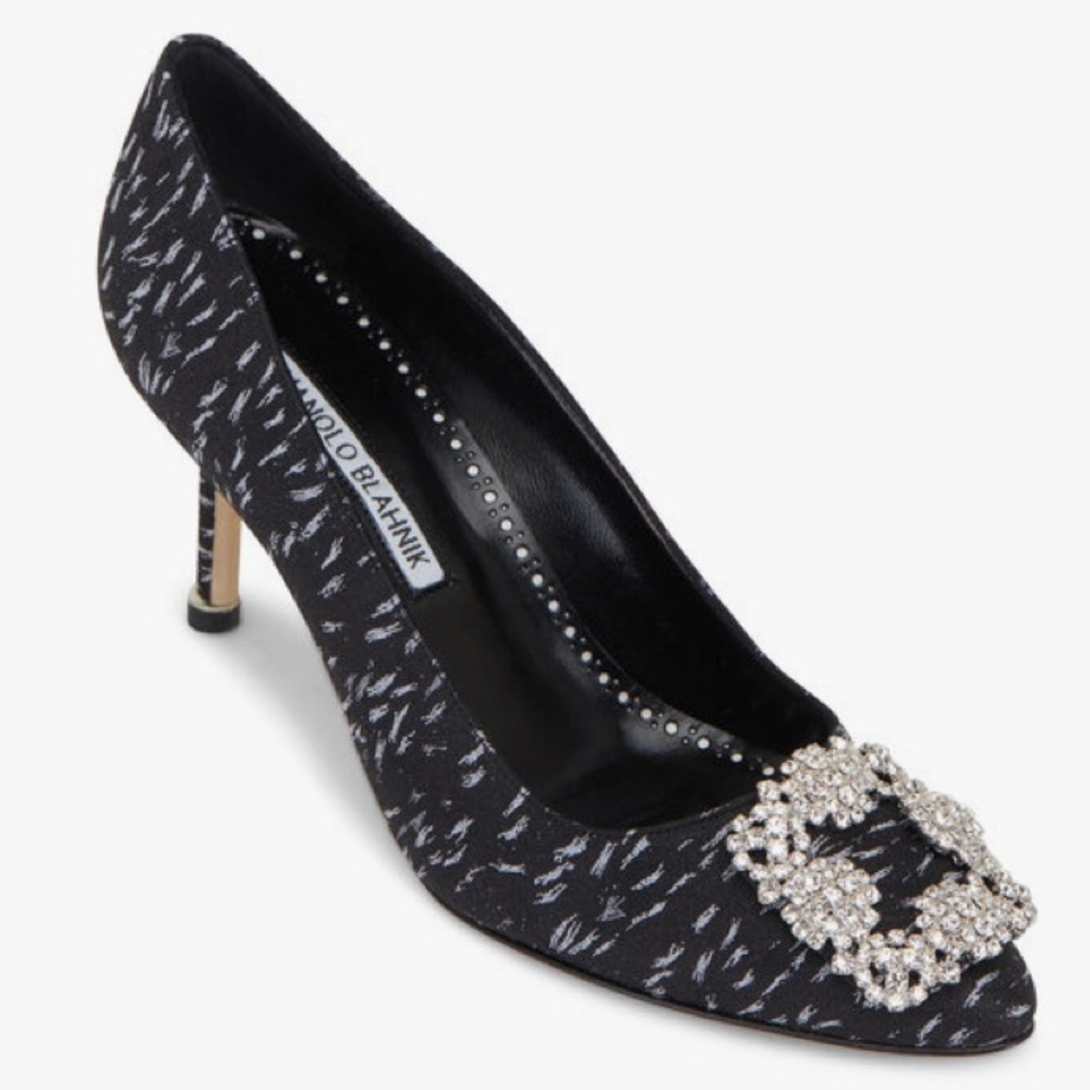 Manolo Blahnik Patterned Heels with Crystal Buckle